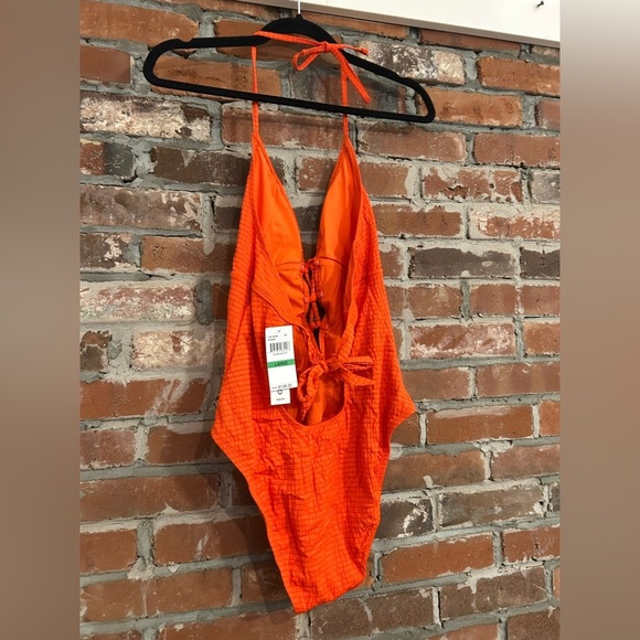 Lucky Brand Orange Textured One Piece Halter Size Large - Picture 10 of 12